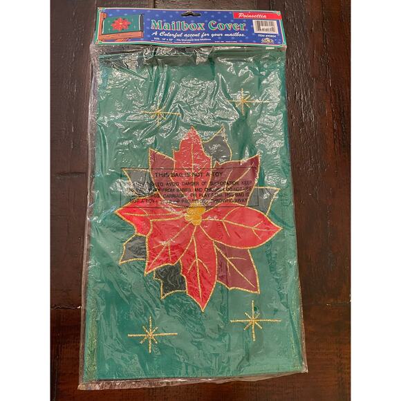 Vintage 1996 NCE Poinsettias Mailbox Cover Wrap Double Sided Christmas Holiday - Picture 4 of 4